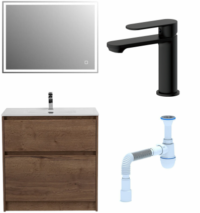 Комплект: Мебель для ванной BelBagno Kraft + Смеситель для раковины Haiba HB10590-7, черный + Сифон АниПласт