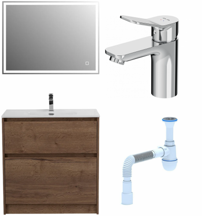 Комплект: Мебель для ванной BelBagno Kraft + Смеситель Am.Pm X-Joy F85A02100 для раковины, хром + Сифон АниПласт