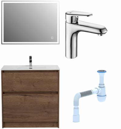 Комплект: Мебель для ванной BelBagno Kraft + Смеситель Lemark Point LM0306C для раковины, хром + Сифон АниПласт