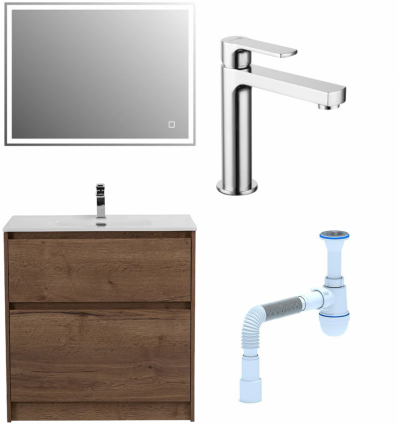 Комплект: Мебель для ванной BelBagno Kraft + Смеситель Lemark plus Grace LM1537C для раковины, хром + Сифон АниПласт