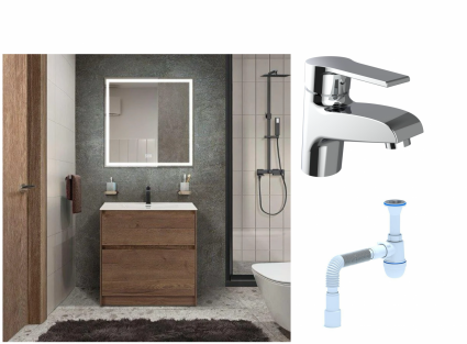 Комплект: Мебель для ванной BelBagno Kraft + Смеситель Agger Right A2902100 для раковины, хром + Сифон АниПласт