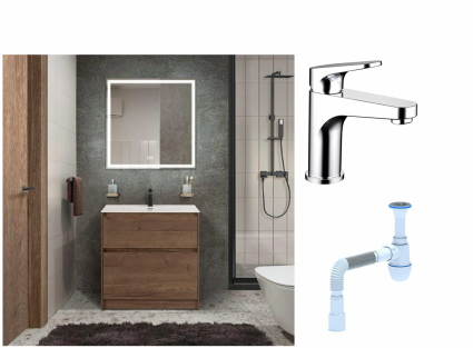 Комплект: Мебель для ванной BelBagno Kraft  + Смеситель Bravat Eler F1191238CP-RUS для раковины, хром + Сифон АниПласт