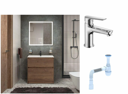Комплект: Мебель для ванной BelBagno Kraft + Смеситель для раковины Haiba HB10198, хром + Сифон АниПласт