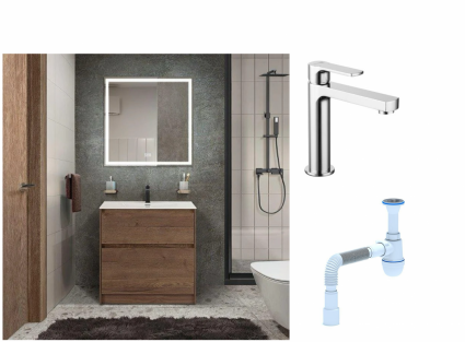 Комплект: Мебель для ванной BelBagno Kraft + Смеситель Lemark plus Grace LM1537C для раковины, хром + Сифон АниПласт
