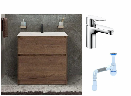 Комплект: Тумба с раковиной BelBagno Kraft напольная + Смеситель Wasserkraft Leine 3503 для раковины, хром + Сифон АниПласт