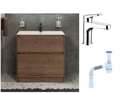 Комплект: Тумба с раковиной BelBagno Kraft напольная + Смеситель Bravat Eler F1191238CP-RUS для раковины, хром + Сифон АниПласт