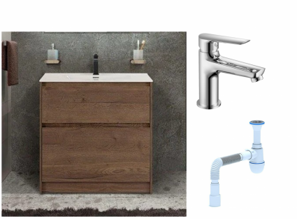Комплект: Тумба с раковиной BelBagno Kraft напольная + Смеситель для раковины Haiba HB10198, хром + Сифон АниПласт