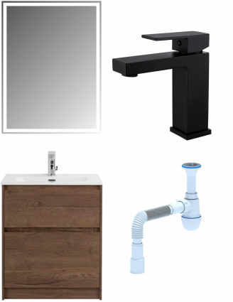 Комплект: Мебель для ванной BelBagno Kraft + Смеситель для раковины Haiba HB10803-7, черный + Сифон АниПласт