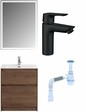 Комплект: Мебель для ванной BelBagno Kraft + Смеситель Aquanet Static AF330-10B для раковины, чёрный + Сифон АниПласт