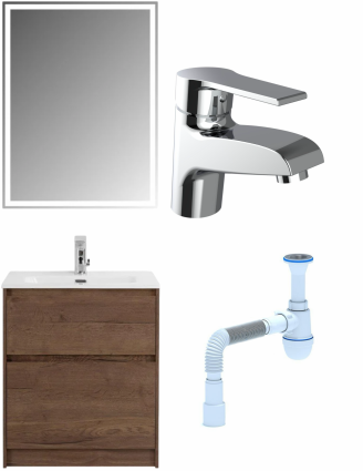 Комплект: Мебель для ванной BelBagno Kraft + Смеситель Agger Right A2902100 для раковины, хром + Сифон АниПласт