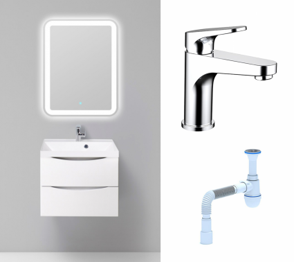 Комплект: Мебель для ванной BelBagno Marino 60 bianco lucido + Смеситель Bravat Eler F1191238CP-RUS хром + Сифон АниПласт