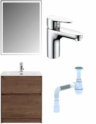 Комплект: Мебель для ванной BelBagno Kraft + Смеситель Wasserkraft Leine 3503 для раковины, хром + Сифон АниПласт