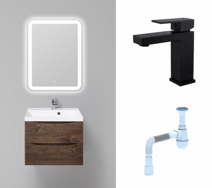 Комплект: Мебель для ванной BelBagno Marino 60 rovere moro + Смеситель Haiba HB10803-7 черный + Сифон АниПласт