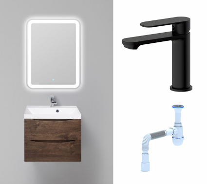 Комплект: Мебель для ванной BelBagno Marino 60 rovere moro + Смеситель Haiba HB10590-7 черный + Сифон АниПласт