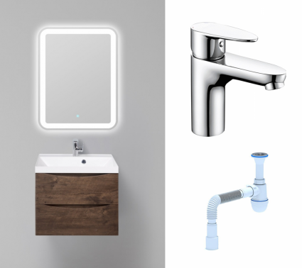 Комплект: Мебель для ванной BelBagno Marino 60 rovere moro + Смеситель Wasserkraft Leine 3503 хром + Сифон АниПласт