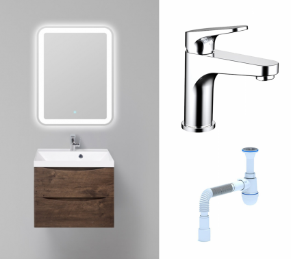 Комплект: Мебель для ванной BelBagno Marino 60 rovere moro + Смеситель Bravat Eler F1191238CP-RUS хром + Сифон АниПласт