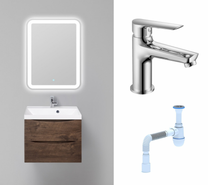 Комплект: Мебель для ванной BelBagno Marino 60 rovere moro + Смеситель Haiba HB10198 хром + Сифон АниПласт