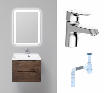 Комплект: Мебель для ванной BelBagno Marino 60 rovere moro + Смеситель Bravat Alfa F1120178CP хром + Сифон АниПласт