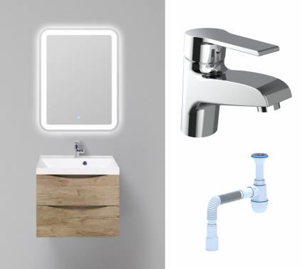 Комплект: Мебель для ванной BelBagno Marino 60 rovere nature + Смеситель Agger Right A2902100 хром + Сифон АниПласт