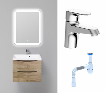 Комплект: Мебель для ванной BelBagno Marino 60 rovere nature + Смеситель Bravat Alfa F1120178CP хром + Сифон АниПласт
