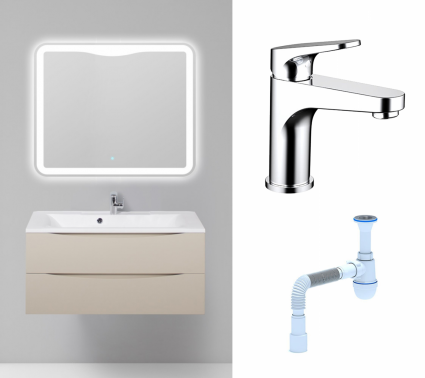 Комплект: Мебель для ванной BelBagno Marino 100 crema opaco + Смеситель Bravat Eler F1191238CP-RUS хром + Сифон АниПласт