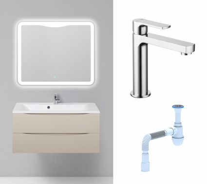 Комплект: Мебель для ванной BelBagno Marino 100 crema opaco + Смеситель Lemark plus Grace LM1537C хром + Сифон АниПласт