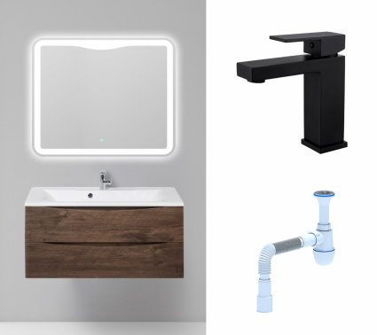 Комплект: Мебель для ванной BelBagno Marino 100 rovere moro + Смеситель Haiba HB10803-7 черный + Сифон АниПласт