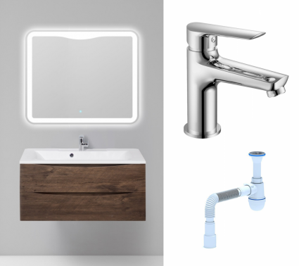 Комплект: Мебель для ванной BelBagno Marino 100 rovere moro + Смеситель Haiba HB10198 хром + Сифон АниПласт