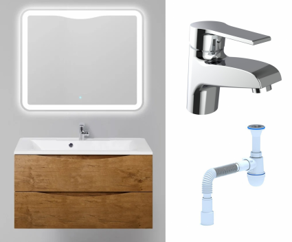 Комплект: Мебель для ванной BelBagno Marino 100 rovere nature + Смеситель Agger Right A2902100 хром + Сифон АниПласт