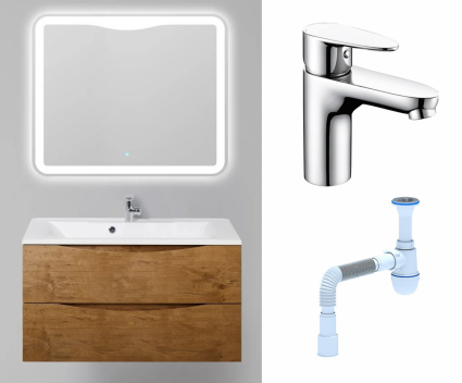 Комплект: Мебель для ванной BelBagno Marino 100 rovere nature + Смеситель Wasserkraft Leine 3503 хром + Сифон АниПласт
