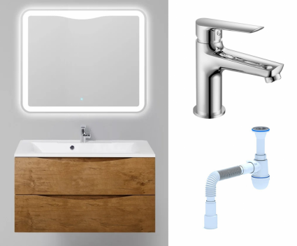 Комплект: Мебель для ванной BelBagno Marino 100 rovere nature + Смеситель Haiba HB10198 хром + Сифон АниПласт
