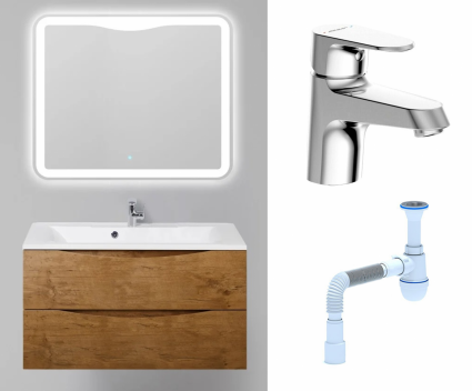 Комплект: Мебель для ванной BelBagno Marino 100 rovere nature + Смеситель Bravat Alfa F1120178CP хром + Сифон АниПласт