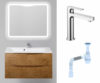 Комплект: Мебель для ванной BelBagno Marino 100 rovere nature + Смеситель Lemark plus Grace LM1537C хром + Сифон АниПласт