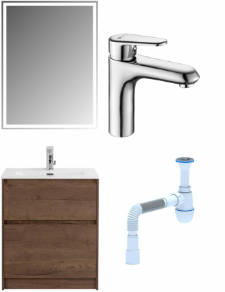 Комплект: Мебель для ванной BelBagno Kraft + Смеситель Lemark Point LM0306C для раковины, хром + Сифон АниПласт