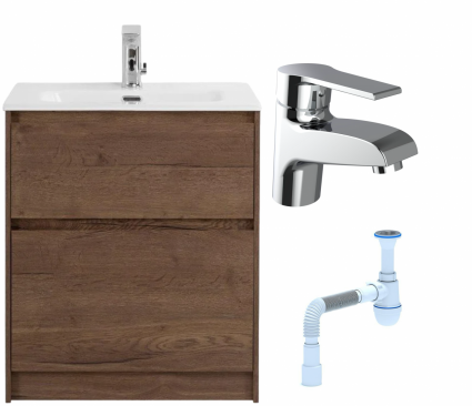 Комплект: Тумба с раковиной BelBagno Kraft напольная + Смеситель Agger Right A2902100 для раковины, хром + Сифон АниПласт