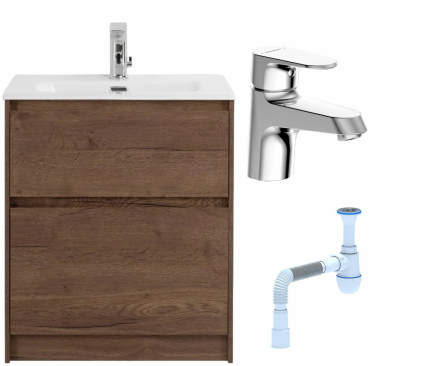 Комплект: Тумба с раковиной BelBagno Kraft напольная + Смеситель Bravat Alfa F1120178CP для раковины, хром + Сифон АниПласт