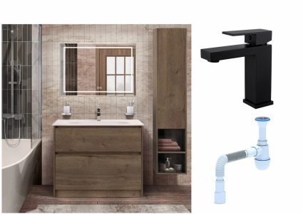 Комплект: Мебель для ванной BelBagno Kraft + Смеситель для раковины Haiba HB10803-7, черный + Сифон АниПласт