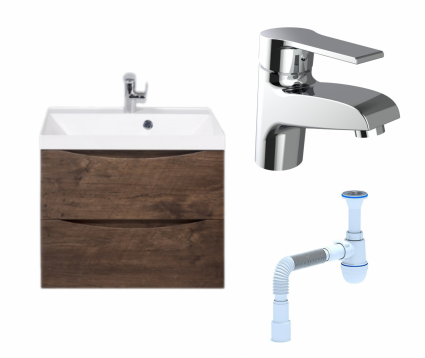Комплект: Тумба с раковиной BelBagno Marino 60 rovere moro + Смеситель Agger Right A2902100 хром + Сифон АниПласт