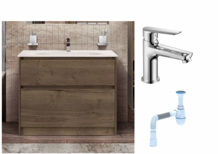 Комплект: Тумба с раковиной BelBagno Kraft напольная + Смеситель для раковины Haiba HB10198, хром + Сифон АниПласт