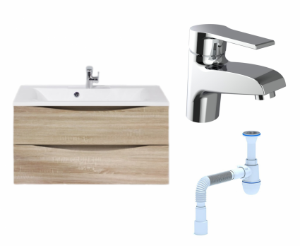 Комплект: Тумба с раковиной BelBagno Marino 90 rovere bianco + Смеситель Agger Right A2902100 хром + Сифон АниПласт