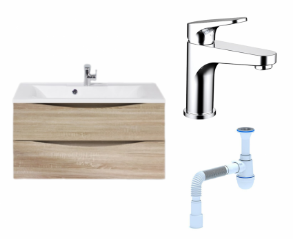 Комплект: Тумба с раковиной BelBagno Marino 90 rovere bianco + Смеситель Bravat Eler F1191238CP-RUS хром + Сифон АниПласт