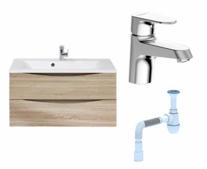 Комплект: Тумба с раковиной BelBagno Marino 90 rovere bianco + Смеситель Bravat Alfa F1120178CP хром + Сифон АниПласт