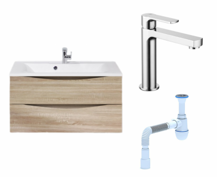 Комплект: Тумба с раковиной BelBagno Marino 90 rovere bianco + Смеситель Lemark plus Grace LM1537C хром + Сифон АниПласт