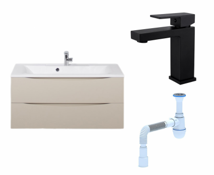 Комплект: Тумба с раковиной BelBagno Marino 100 crema opaco + Смеситель Haiba HB10803-7 черный + Сифон АниПласт
