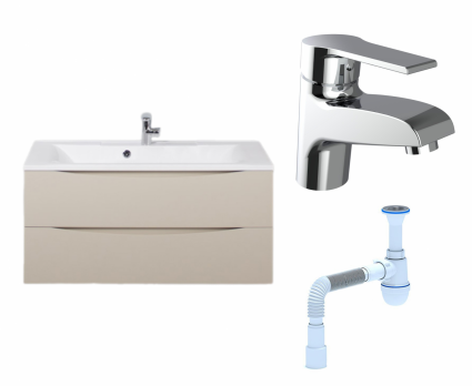 Комплект: Тумба с раковиной BelBagno Marino 100 crema opaco + Смеситель Agger Right A2902100 хром + Сифон АниПласт