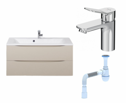 Комплект: Тумба с раковиной BelBagno Marino 100 crema opaco + Смеситель Am.Pm X-Joy F85A02100 хром + Сифон АниПласт