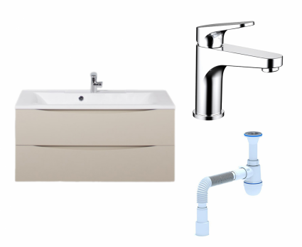Комплект: Тумба с раковиной BelBagno Marino 100 crema opaco + Смеситель Bravat Eler F1191238CP-RUS хром + Сифон АниПласт