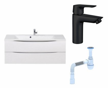 Комплект: Тумба с раковиной BelBagno Marino 120 bianco opaco + Смеситель Aquanet Static AF330-10B черный + Сифон АниПласт