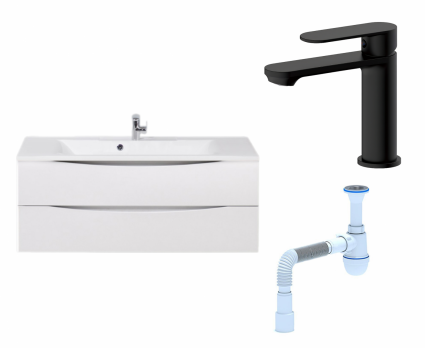 Комплект: Тумба с раковиной BelBagno Marino 120 bianco opaco + Смеситель Haiba HB10590-7 черный + Сифон АниПласт