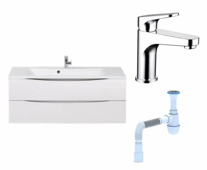 Комплект: Тумба с раковиной BelBagno Marino 120 bianco opaco + Смеситель Bravat Eler F1191238CP-RUS хром + Сифон АниПласт
